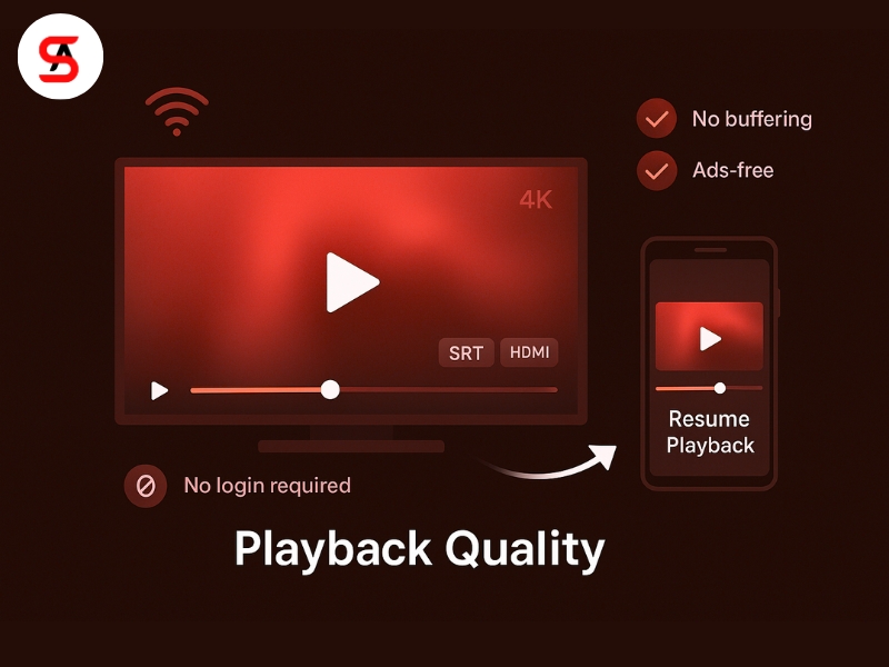 4K playback with resume and no signup required